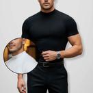 Camiseta Gola Alta Masculina Estilo Casual, Elegante - Camiseta Canelada Slim Fit Moda Masculina Ele