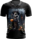Camiseta Gola V Bruxa Caveira Halloween 20 Camiseta Gola V Bruxa Caveira Halloween 20