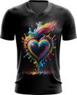 Camiseta Gola V do Orgulho LGBT Coração Amor 11 Camiseta Gola V do Orgulho LGBT Coração Amor 11