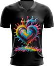 Camiseta Gola V do Orgulho LGBT Coração Amor 14 Camiseta Gola V do Orgulho LGBT Coração Amor 14
