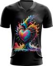 Camiseta Gola V do Orgulho LGBT Coração Amor 15 Camiseta Gola V do Orgulho LGBT Coração Amor 15