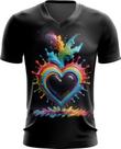 Camiseta Gola V do Orgulho LGBT Coração Amor 16 Camiseta Gola V do Orgulho LGBT Coração Amor 16