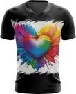 Camiseta Gola V do Orgulho LGBT Coração Amor 3 Camiseta Gola V do Orgulho LGBT Coração Amor 3