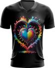 Camiseta Gola V do Orgulho LGBT Coração Amor 8 Camiseta Gola V do Orgulho LGBT Coração Amor 8