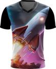 Camiseta Gola V Foguete Espacial Space Rocket Espaço 2 Camiseta Gola V Foguete Espacial Space Rocket Espaço 2