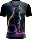 Camiseta Gola V Gato Dark Silhueta Fantasmagórica 1 Camiseta Gola V Gato Dark Silhueta Fantasmagórica 1
