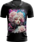 Camiseta Gola V Mulher de Rosas Paixão 19
