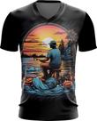 Camiseta Gola V Pesca Esportiva Pôr do Sol Peixes 15