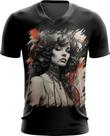 Camiseta Gola V Pintura a Carvão Mulher Arte Esfumaçada 2