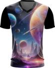 Camiseta Gola V Planetas Universo Neon Estrelas Galaxias 2 Camiseta Gola V Planetas Universo Neon Estrelas Galaxias 2
