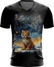 Camiseta Gola V Tigre Noite Estrelada Van Gogh 2 Camiseta Gola V Tigre Noite Estrelada Van Gogh 2