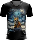 Camiseta Gola V Tigre Noite Estrelada Van Gogh 4 Camiseta Gola V Tigre Noite Estrelada Van Gogh 4