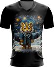 Camiseta Gola V Tigre Noite Estrelada Van Gogh 5 Camiseta Gola V Tigre Noite Estrelada Van Gogh 5