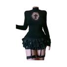Camiseta Gótica Preta De Manga Longa Com Gola Alta Para Mulheres, Top Sexy Y2K Com Recortes Cruzados Camiseta Gótica Preta De Manga Longa Com Gola Alta Para Mulheres, Top Sexy Y2K Com Recortes Cruzados