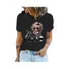 Camiseta Gráfica Feminina Com Design De Motocicleta Em Estilo Cartoon, Stretch, Para Verão E Camiseta Gráfica Feminina Com Design De Motocicleta Em Estilo Cartoon, Stretch, Para Verão E