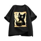 Camiseta Gráfica Kawaii Anime Gato Com Ramen, Manga Curta, Unissex, Casual, Moda, Camisetas