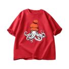 Camiseta Gráfica Octopus Laranja Estilo Japonês Casual Unissex Manga Curta Gola Redonda