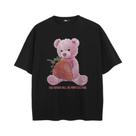Camiseta Gráfica Urso Morango Preto Em Algodão Hipster Masculina Unissex 2024 Streetwear Hip Hop Y2K