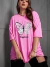 Camiseta Happiness Estampada Borboleta Frase Felicidade Life Style Oversized Manga Curta Ombro Caido T-shirt Feminino