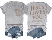Camiseta HDDXYF Christian Jesus Loves You para mulheres cinza Camiseta HDDXYF Christian Jesus Loves You para mulheres cinza