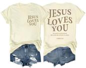 Camiseta HDDXYF Christian Jesus Loves You para mulheres Camiseta HDDXYF Christian Jesus Loves You para mulheres