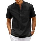 Camiseta Henley Masculina Vintage de Algodão e Linho - Manga Curta com Bolso