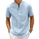 Camiseta Henley Masculina Vintage de Algodão e Linho - Manga Curta com Bolso