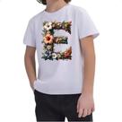 Camiseta Infantil Alfabeto Floral Letra E