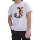 Camiseta Infantil Alfabeto Floral Letra J