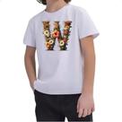 Camiseta Infantil Alfabeto Floral Letra W
