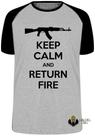 Camiseta Infantil até Plus Size Fuzil Arma Pistola Ak 47 Keep Calm