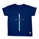 Camiseta Infantil Azul Jesus Cristo Cruz Prata