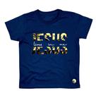 Camiseta Infantil Azul Jesus lives in me Algodão Penteado Premium, Estampas Exclusivas Camiseta Infantil Azul Jesus lives in me Algodão Penteado Premium, Estampas Exclusivas
