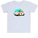Camiseta Infantil Bart e Hommer no fusca do Jurassic Park