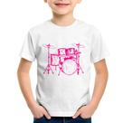 Camiseta Infantil Bateria Música (rosa) - Foca na Moda