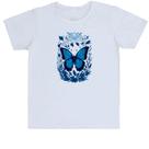 Camiseta Infantil Borboleta azul com flores e folhas
