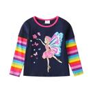 Camiseta Infantil De Manga Comprida Com Lantejoulas, Camiseta De Algodão Listrada Com Gola Redonda,