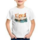 Camiseta Infantil Gatinho Relaxando na Bóia - Foca na Moda