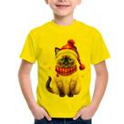 Camiseta Infantil Gato Natalino Gorro e Cachecol - Foca na Moda Camiseta Infantil Gato Natalino Gorro e Cachecol - Foca na Moda