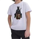 Camiseta Infantil Gato preto samurai Camiseta Infantil Gato preto samurai