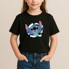 Camiseta Infantil Lilo Stitch Preta 100% Algodão Personagem