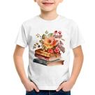 Camiseta Infantil Livros e flores - Foca na Moda Camiseta Infantil Livros e flores - Foca na Moda