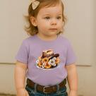 Camiseta Infantil Manga Curta Estamp Chapéu Florido Modinha Country Feminina Roça Rodeio Moda Cow