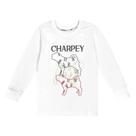 Camiseta Infantil Meia Malha Manga Longa Charpey Camisa Estampada Branca Gola Redonda Pet Branca