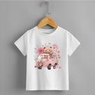 Camiseta Infantil Menina Combi Rosa Ursinho 100% Algodão Personalizada