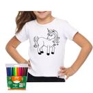 Camiseta infantil menina para colorir desenho unicórnio dia das crianças