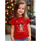 Camiseta Infantil Natal Estampa Rena de Gorrinho 660 Trenó Papai Noel Presentes Árvore de Natal