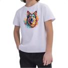 Camiseta Infantil Pastor alemao Watercolor Arte