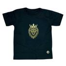 Camiseta Infantil Preta Coroa Leão veludo Algodão Penteado Premium Camiseta Infantil Preta Coroa Leão veludo Algodão Penteado Premium