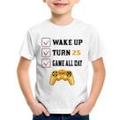 Camiseta Infantil Wake Up, Turn 25, Game All Day - Foca na Moda